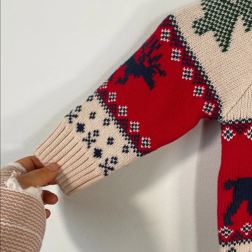 Hatley Kids Red Cream Reindeer Christmas Tree Fair Isle Shawl Cardigan Sweater 2
